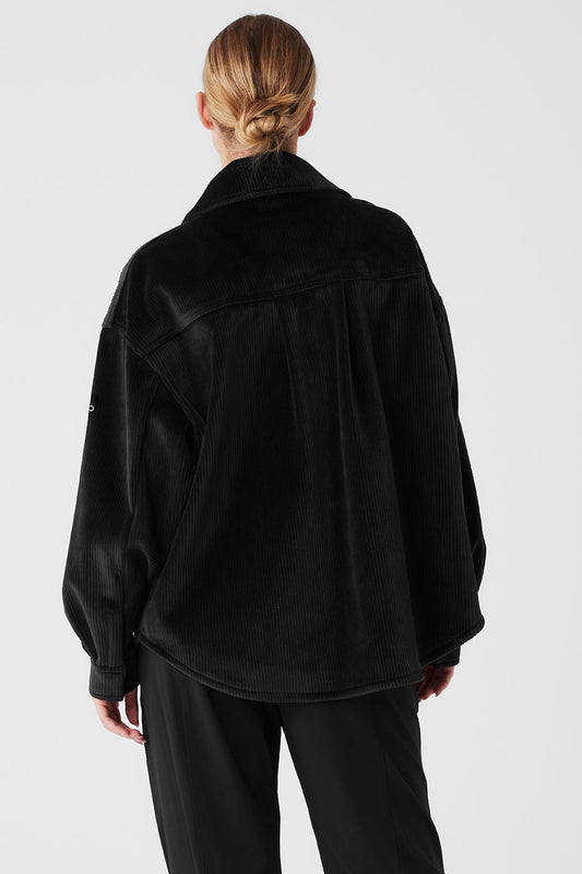 Ribbed Velour Mountain Side Shacket — Black
