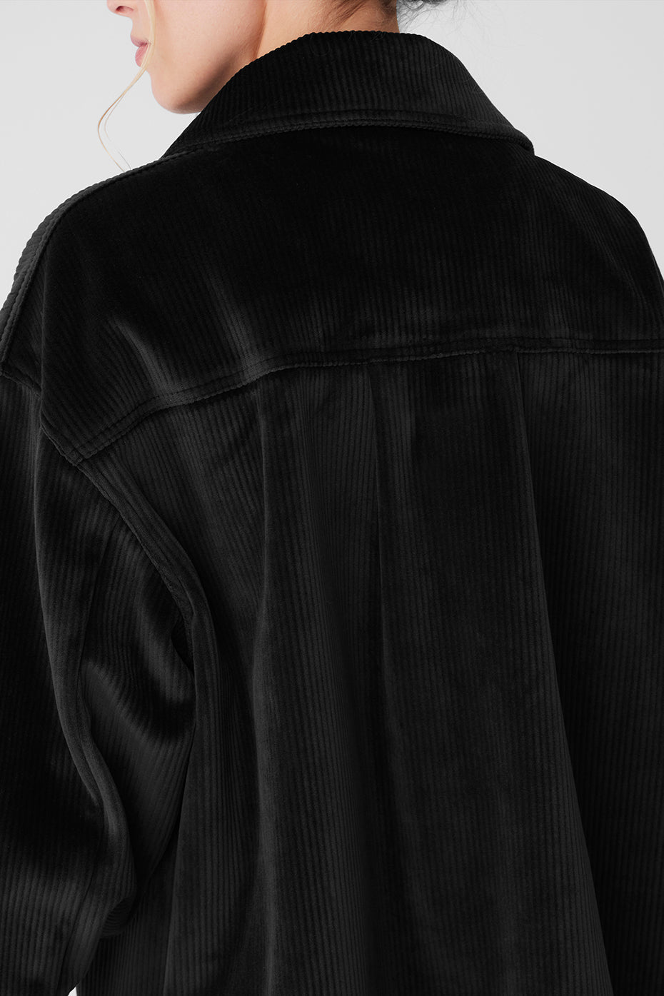 Ribbed Velour Mountain Side Shacket — Black