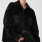 Ribbed Velour Mountain Side Shacket — Black