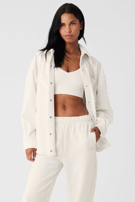 Ribbed Velour Mountain Side Shacket — Ivory