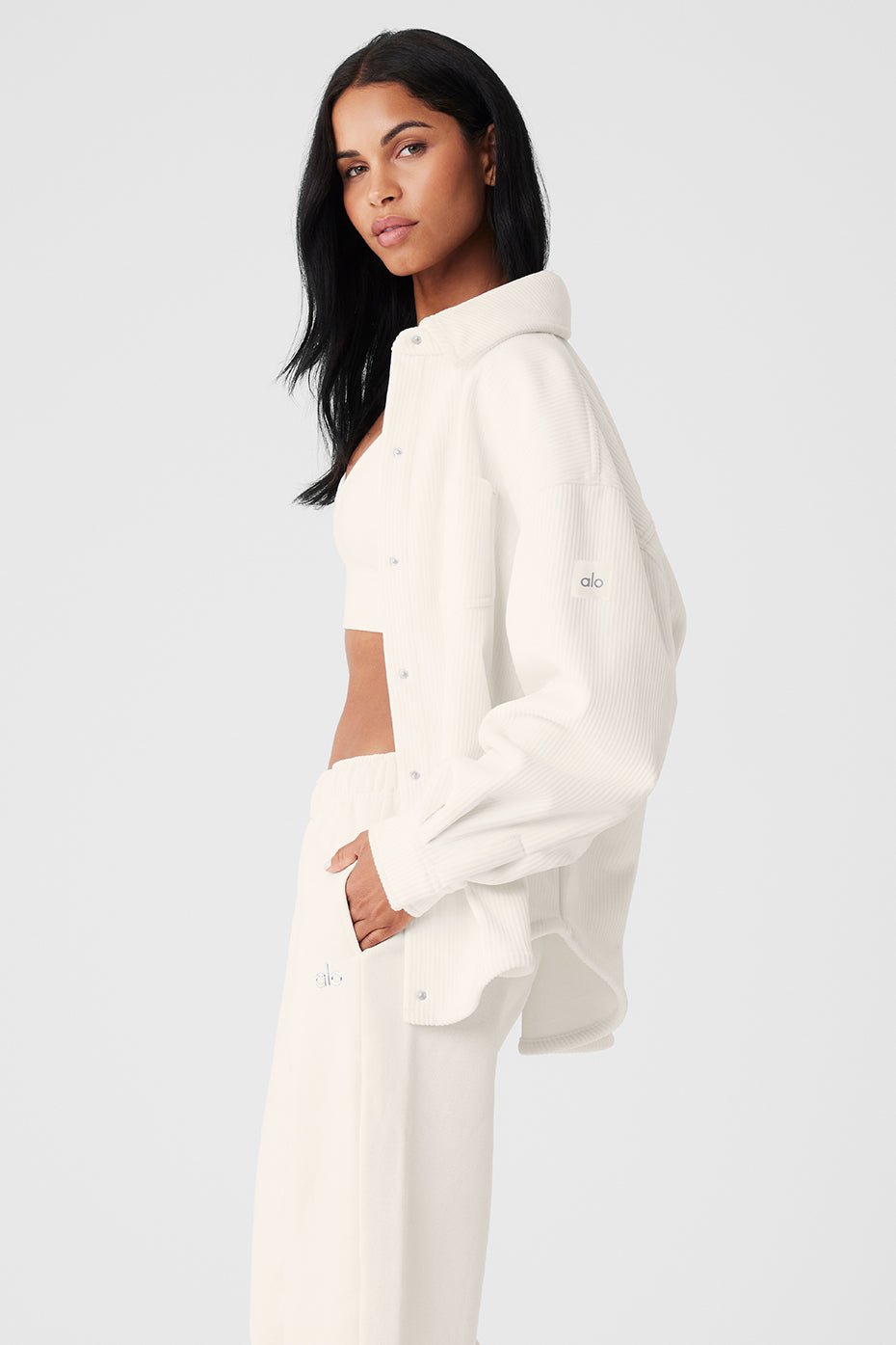 Ribbed Velour Mountain Side Shacket — Ivory