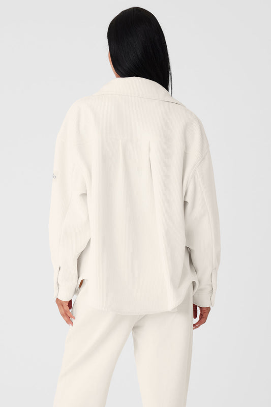 Ribbed Velour Mountain Side Shacket — Ivory