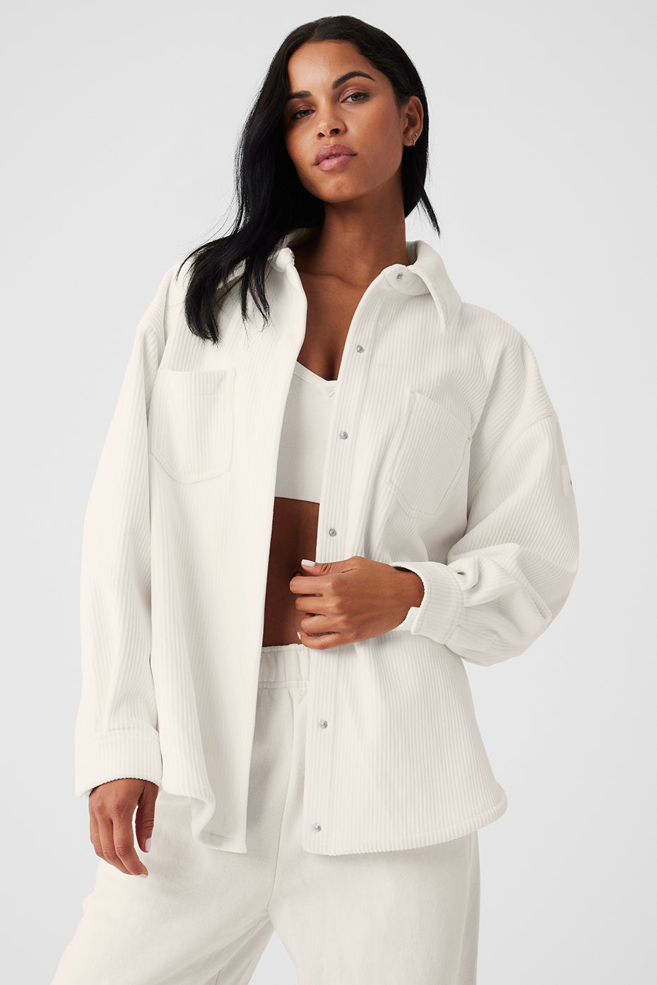 Ribbed Velour Mountain Side Shacket — Ivory