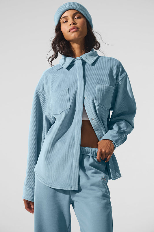 Ribbed Velour Mountain Side Shacket — Celestial Blue