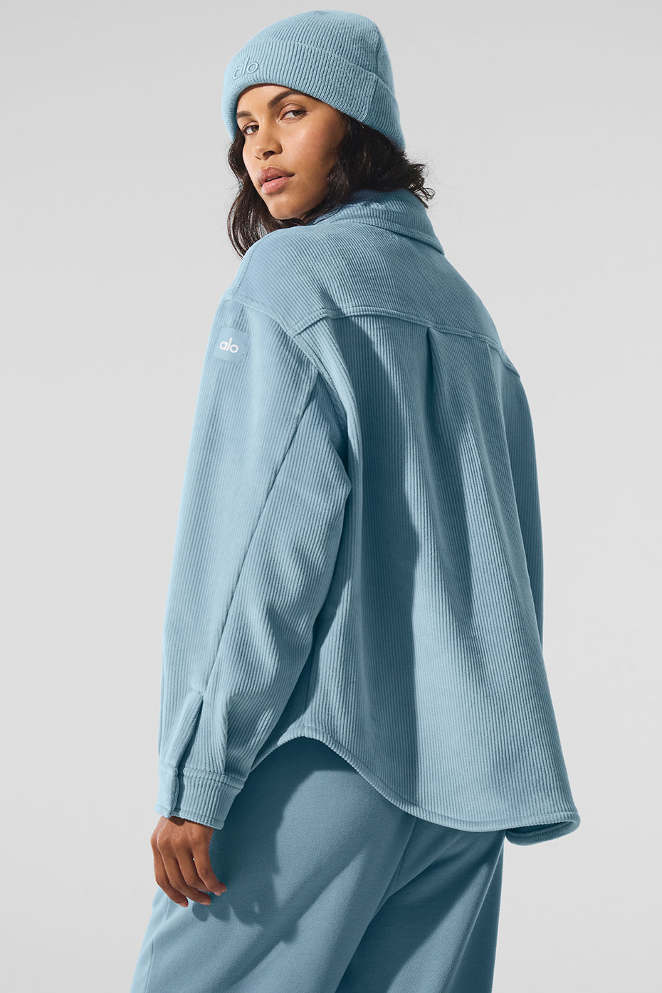 Ribbed Velour Mountain Side Shacket — Celestial Blue