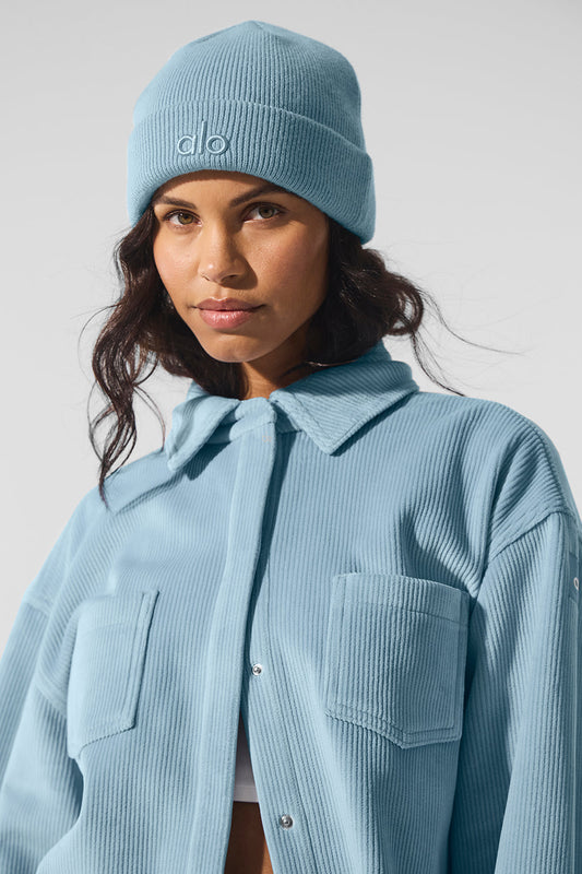 Ribbed Velour Mountain Side Shacket — Celestial Blue
