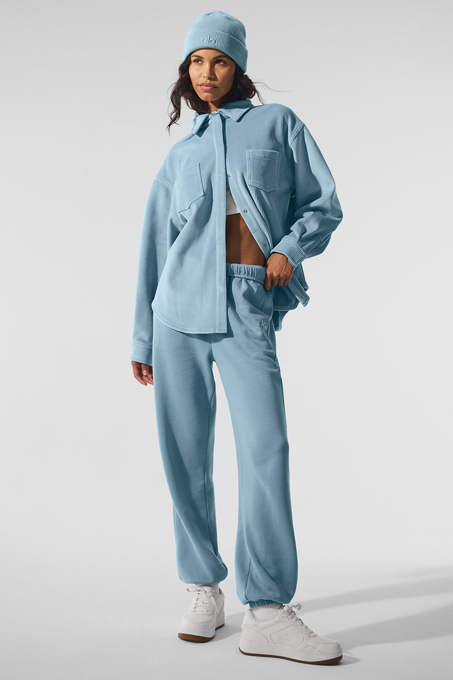 Ribbed Velour Mountain Side Shacket — Celestial Blue