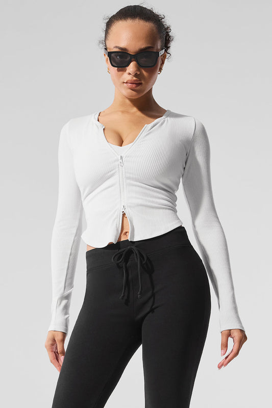 Ribbed Stardust Long‑Sleeve — White