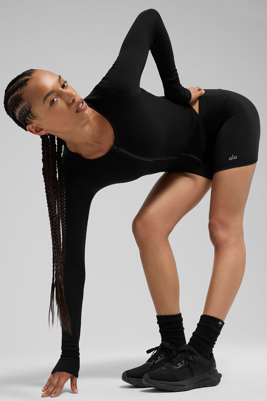 Ribbed Stardust Long‑Sleeve — Black