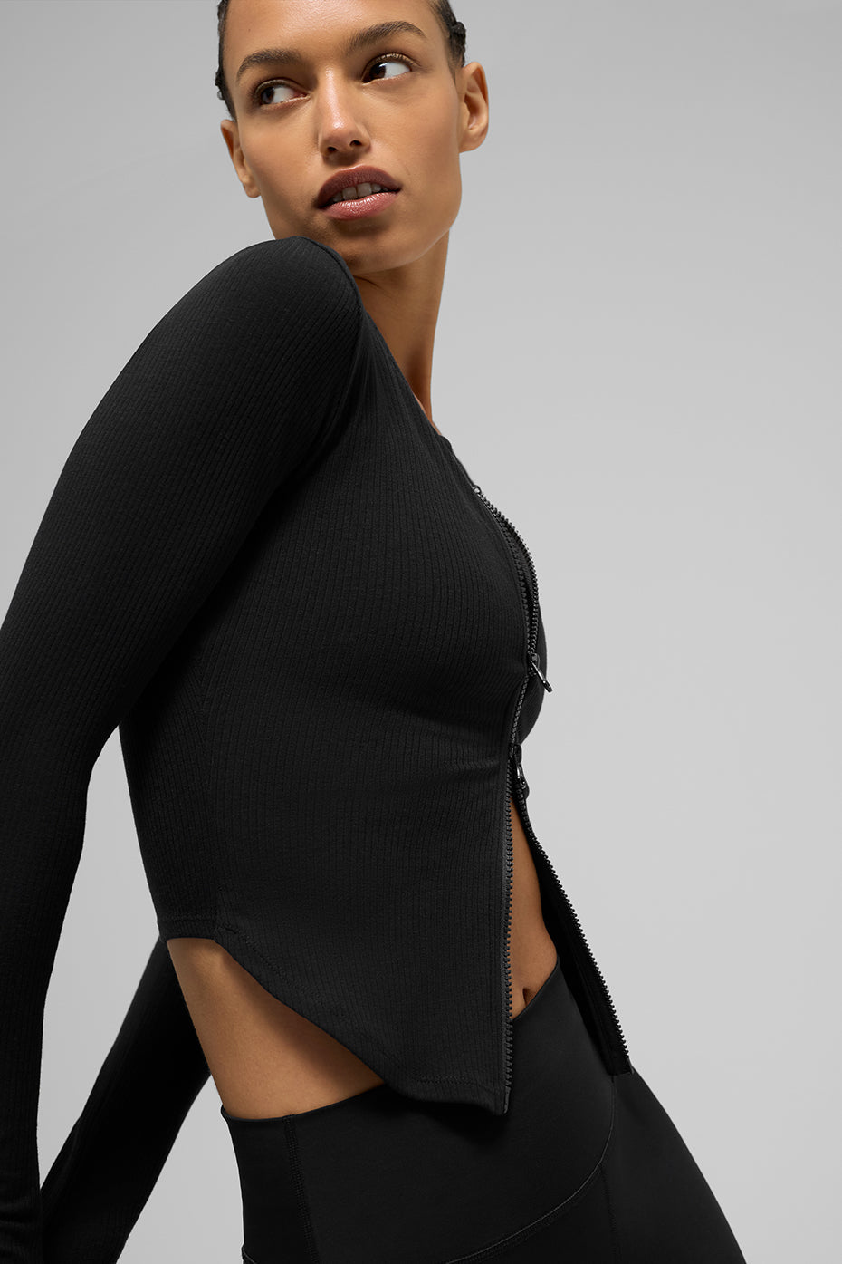 Ribbed Stardust Long‑Sleeve — Black