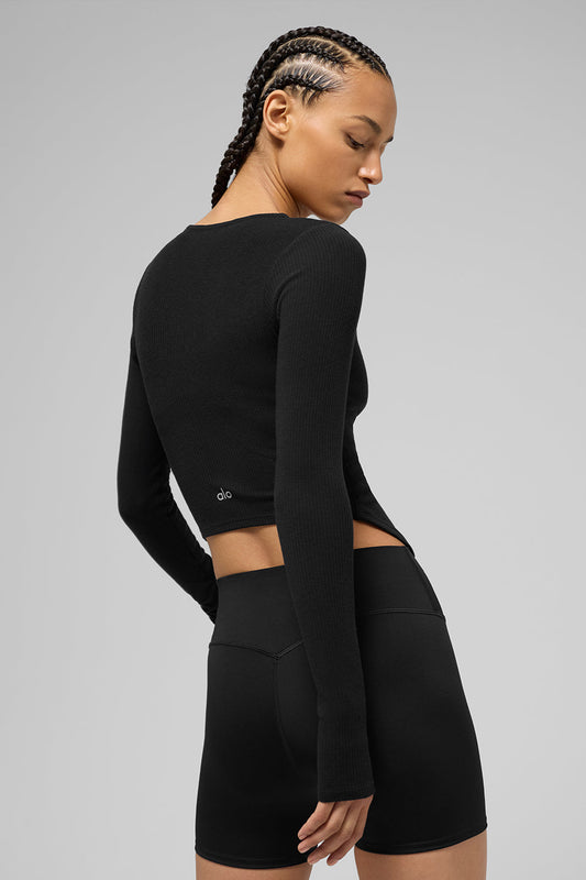 Ribbed Stardust Long‑Sleeve — Black