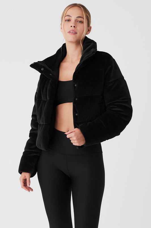 Ribbed Velour Gold Rush Puffer — Black