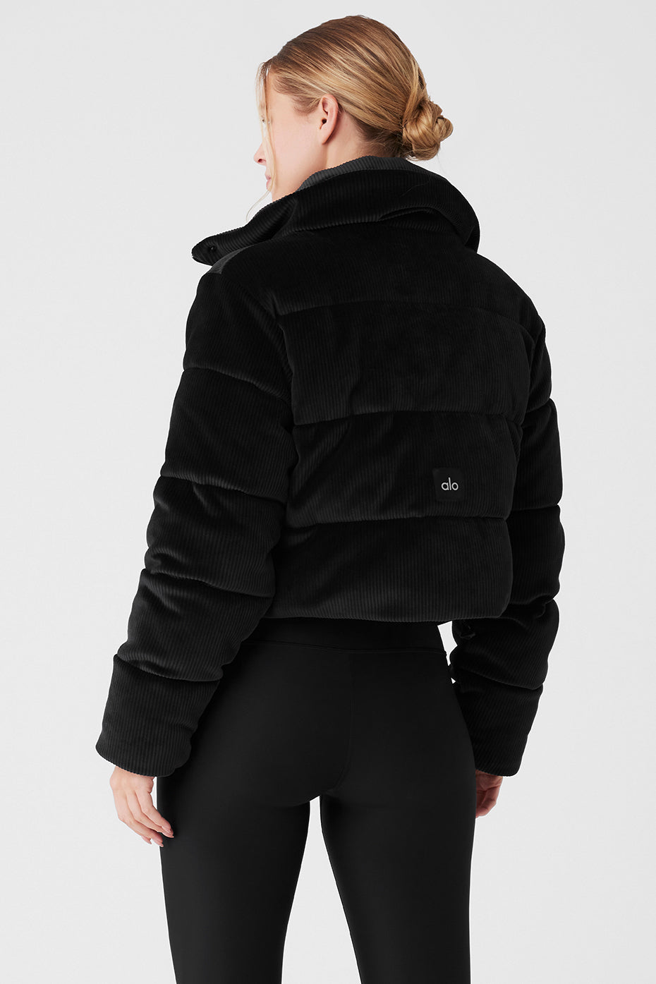 Ribbed Velour Gold Rush Puffer — Black