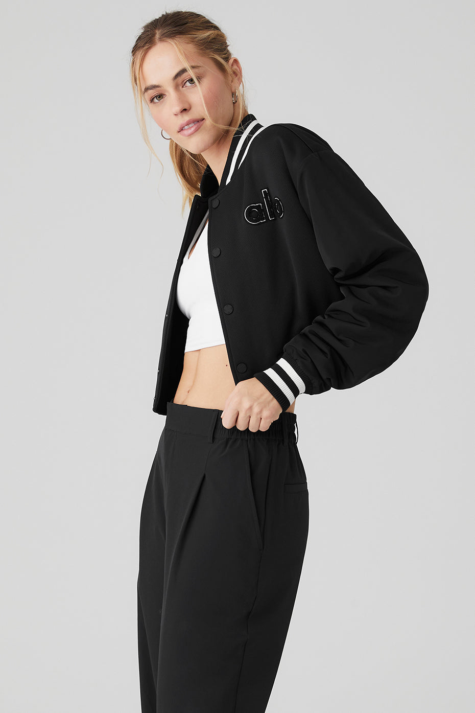 Cropped G.O.A.T Zip Jacket — Black