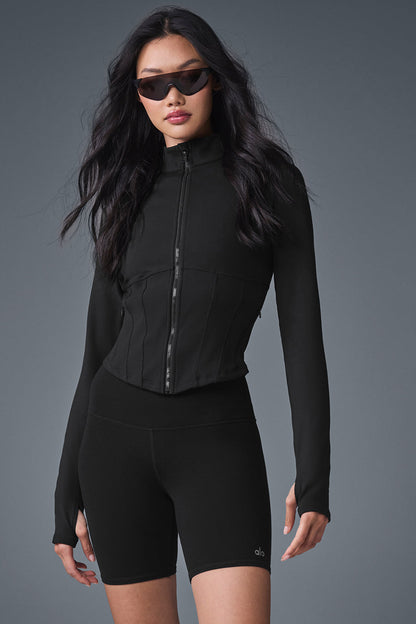 Airbrush Corset Full Zip Zip Jacket — Black