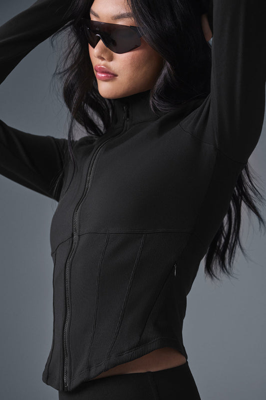 Airbrush Corset Full Zip Zip Jacket — Black