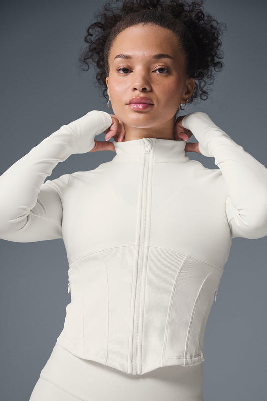 Airbrush Corset Full Zip Zip Jacket — Ivory