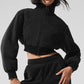 Polar Fleece Cropped Wintry Mix Zip Jacket — Black