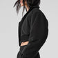Polar Fleece Cropped Wintry Mix Zip Jacket — Black