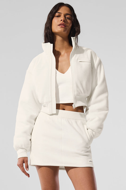 Polar Fleece Cropped Wintry Mix Zip Jacket — Ivory