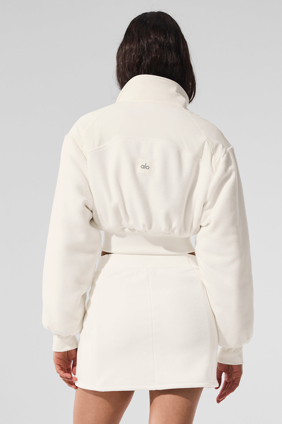 Polar Fleece Cropped Wintry Mix Zip Jacket — Ivory