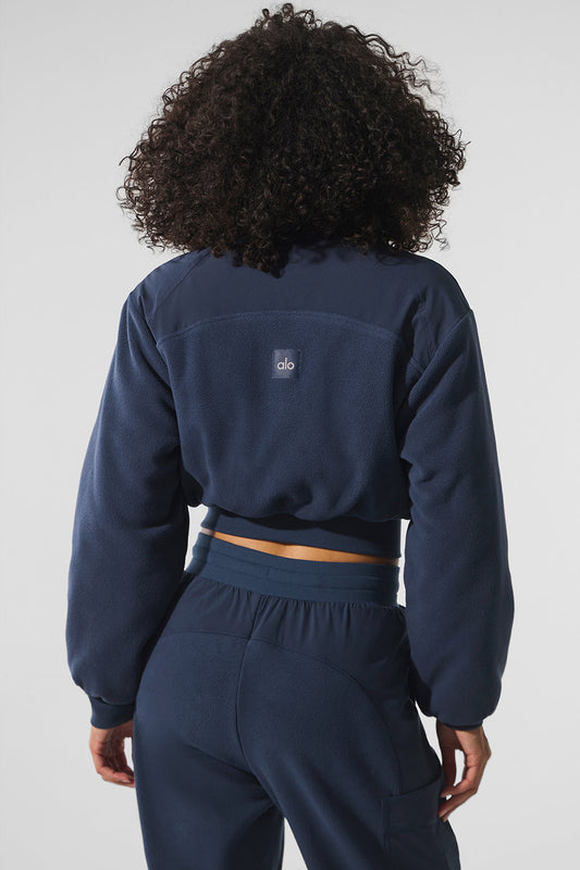 Polar Fleece Cropped Wintry Mix Zip Jacket — Navy
