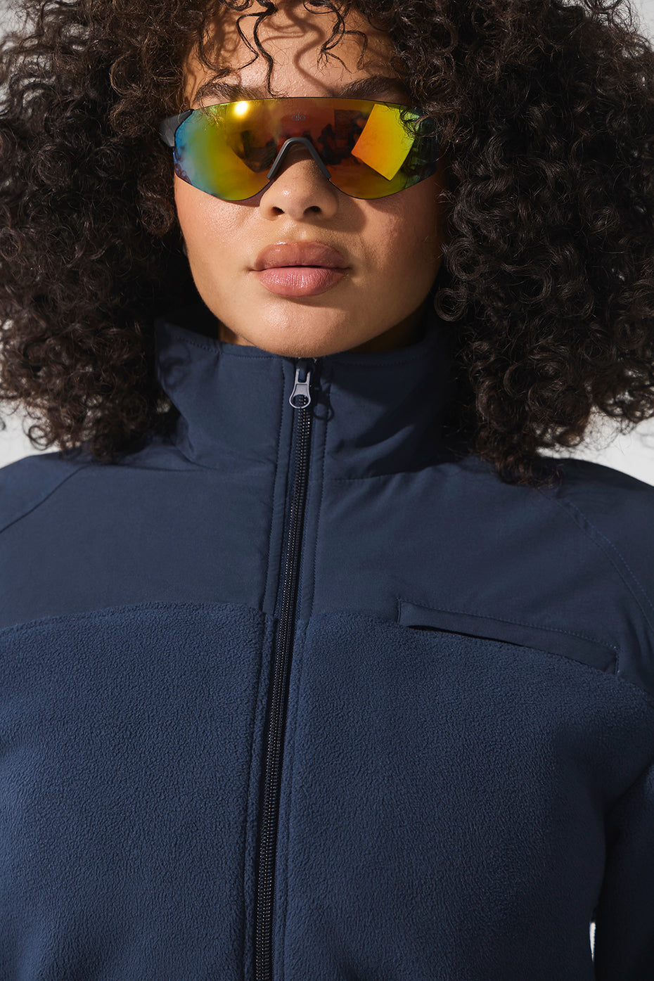 Polar Fleece Cropped Wintry Mix Zip Jacket — Navy