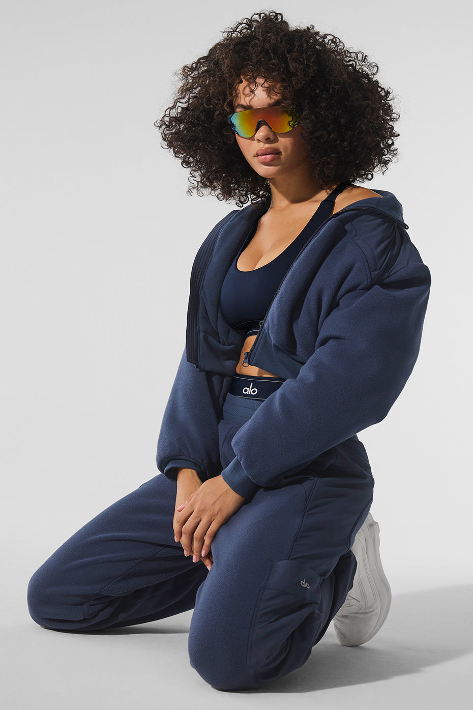 Polar Fleece Cropped Wintry Mix Zip Jacket — Navy