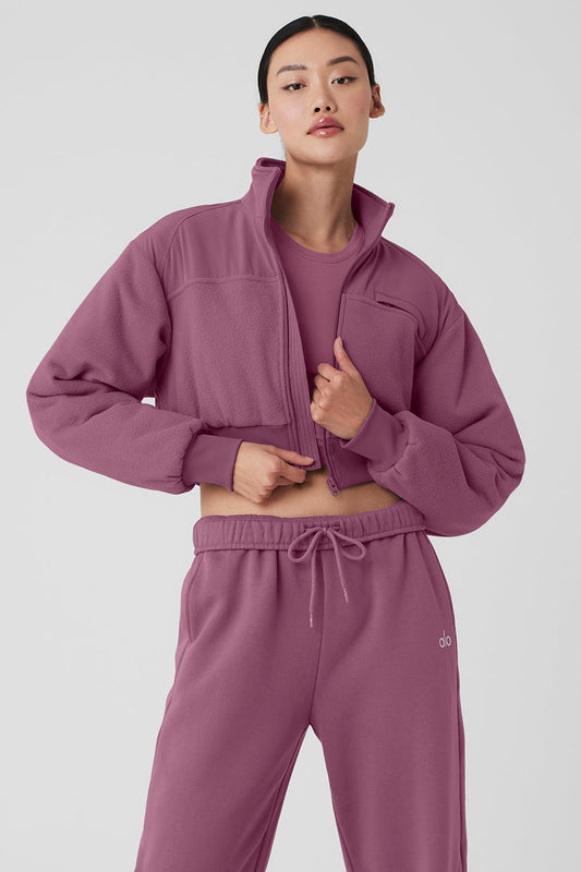 Polar Fleece Cropped Wintry Mix Zip Jacket — Soft Mulberry