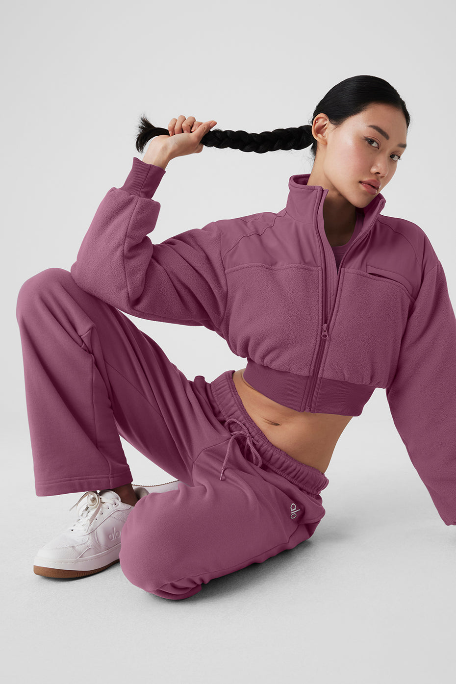 Polar Fleece Cropped Wintry Mix Zip Jacket — Soft Mulberry