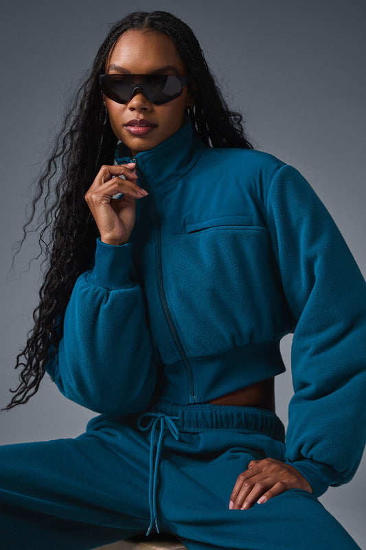 Polar Fleece Cropped Wintry Mix Zip Jacket — Eclipse Blue