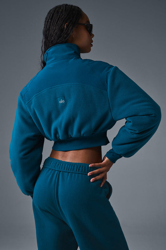 Polar Fleece Cropped Wintry Mix Zip Jacket — Eclipse Blue