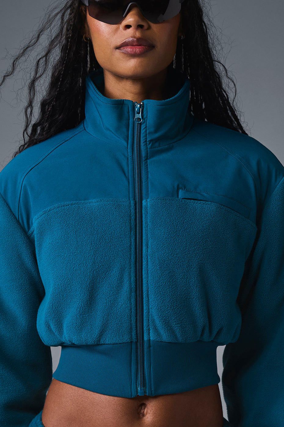 Polar Fleece Cropped Wintry Mix Zip Jacket — Eclipse Blue