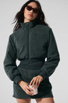 Polar Fleece Cropped Wintry Mix Zip Jacket — Charcoal Green
