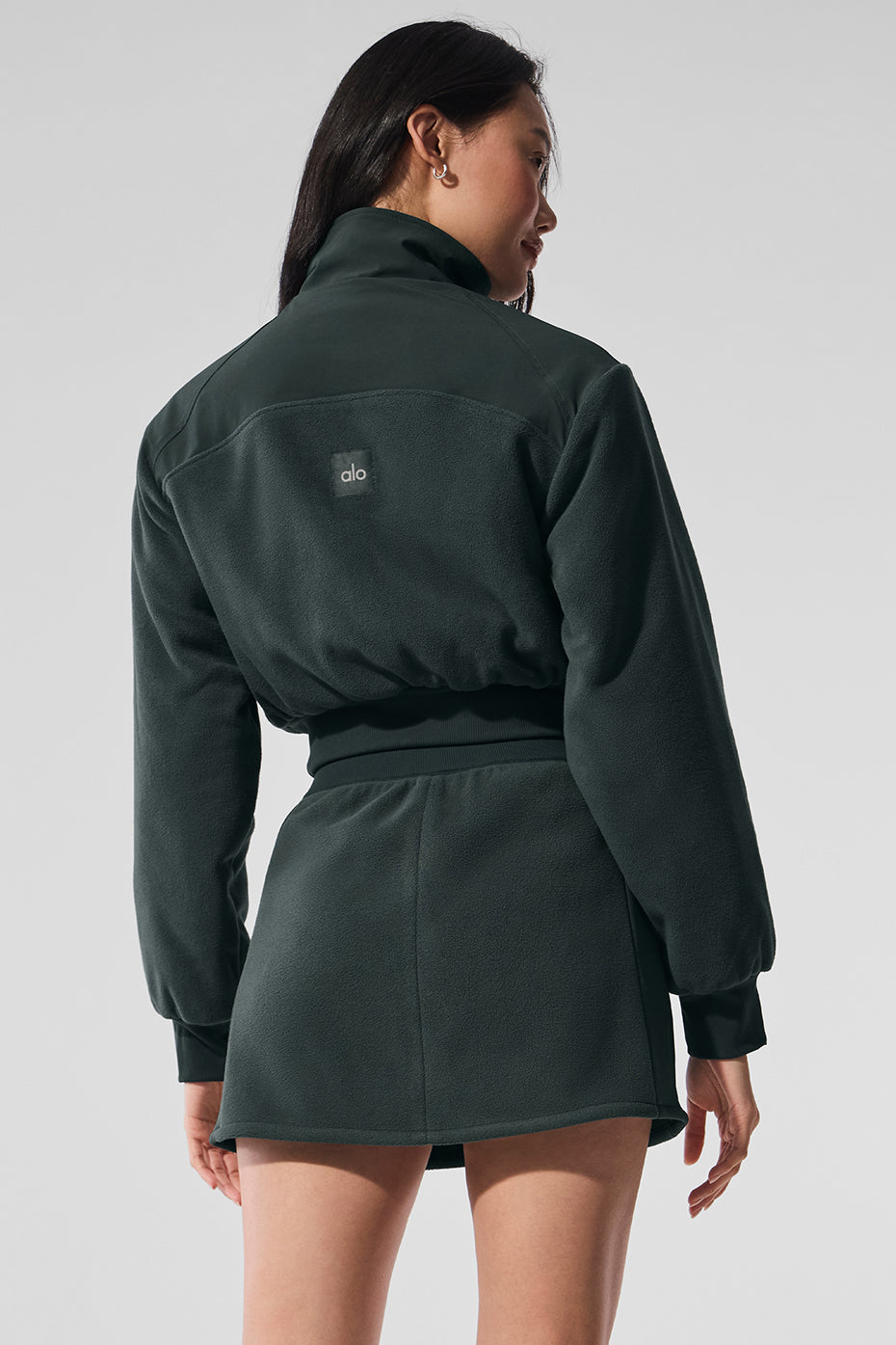 Polar Fleece Cropped Wintry Mix Zip Jacket — Charcoal Green