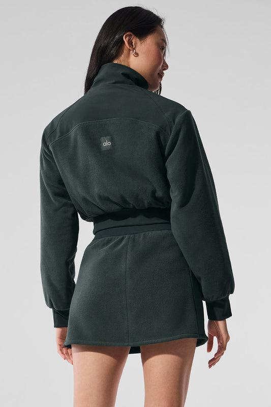 Polar Fleece Cropped Wintry Mix Zip Jacket — Charcoal Green