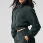 Polar Fleece Cropped Wintry Mix Zip Jacket — Charcoal Green