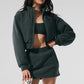 Polar Fleece Cropped Wintry Mix Zip Jacket — Charcoal Green