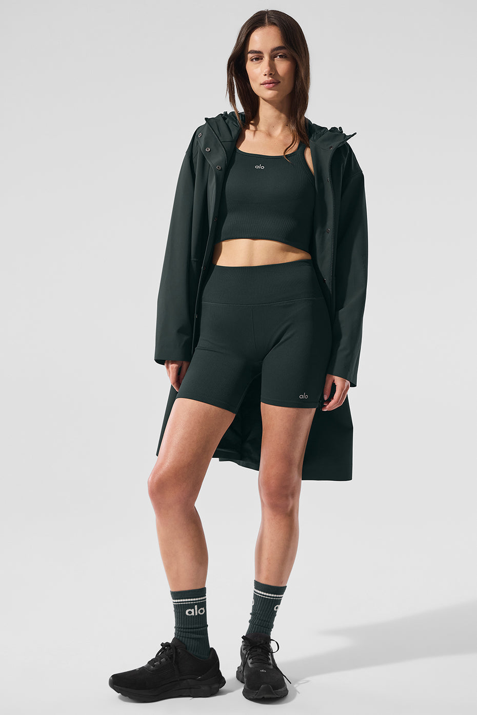 Rain Or Shine Long Coat — Charcoal Green