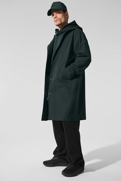 Rain Or Shine Long Coat — Charcoal Green