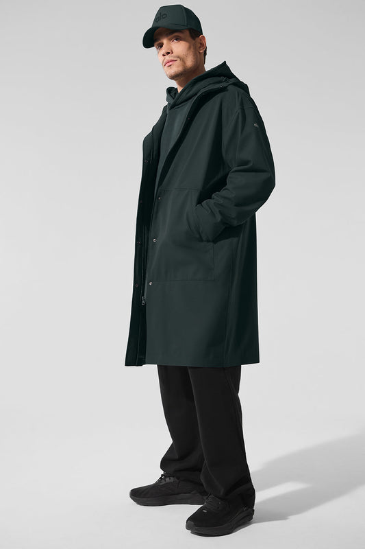 Rain Or Shine Long Coat — Charcoal Green