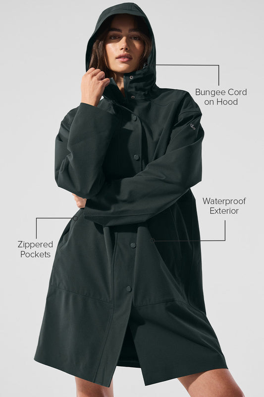 Rain Or Shine Long Coat — Charcoal Green