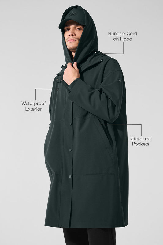 Rain Or Shine Long Coat — Charcoal Green