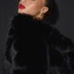 Opulent Faux Fur Cropped Zip Jacket — Black