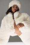 Opulent Faux Fur Cropped Zip Jacket — Ivory