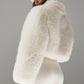 Opulent Faux Fur Cropped Zip Jacket — Ivory