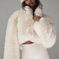 Opulent Faux Fur Cropped Zip Jacket — Ivory