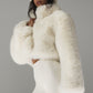 Opulent Faux Fur Cropped Zip Jacket — Ivory