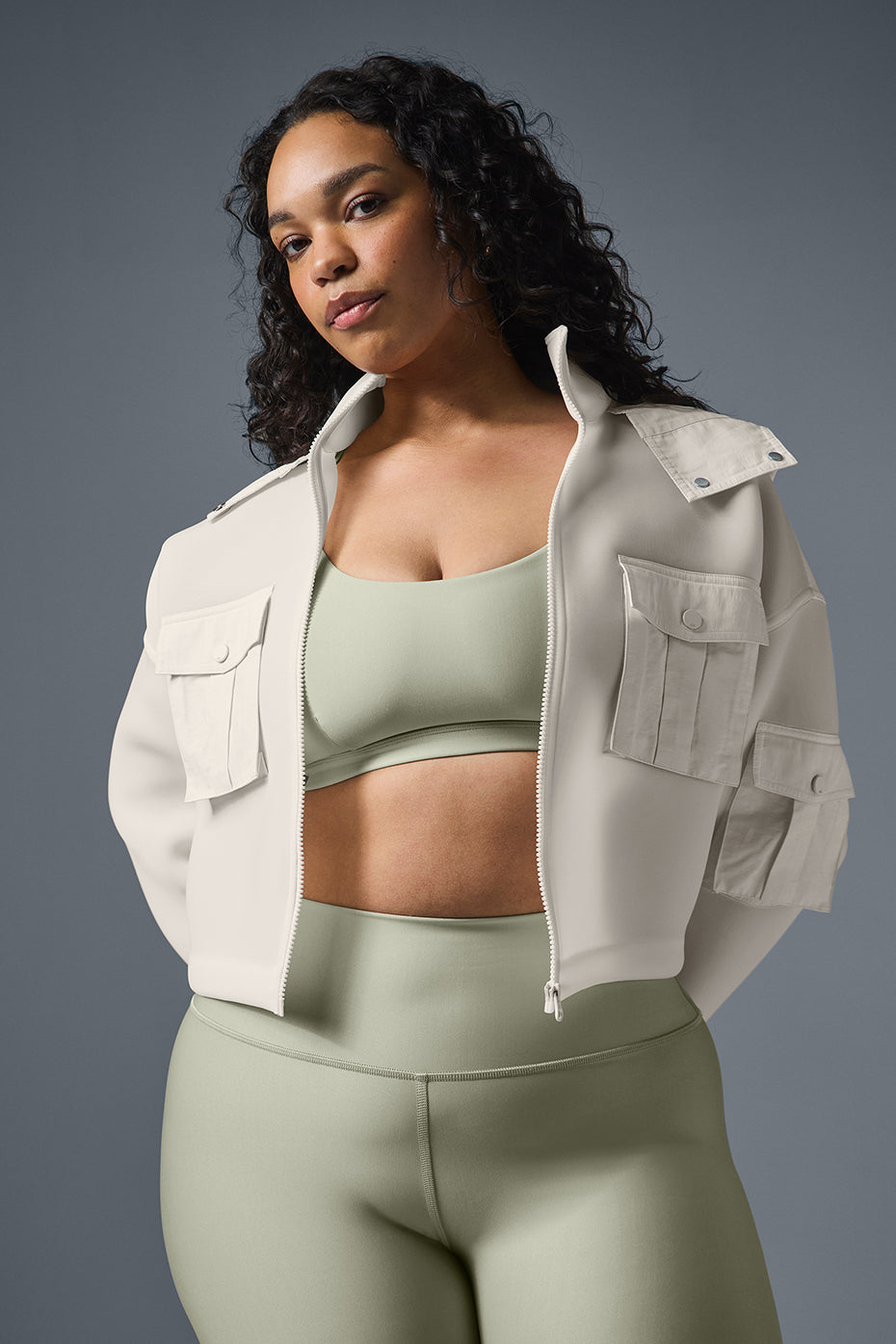 Cropped Engage Cargo Parka — Ivory