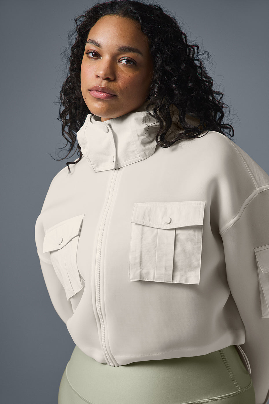 Cropped Engage Cargo Parka — Ivory